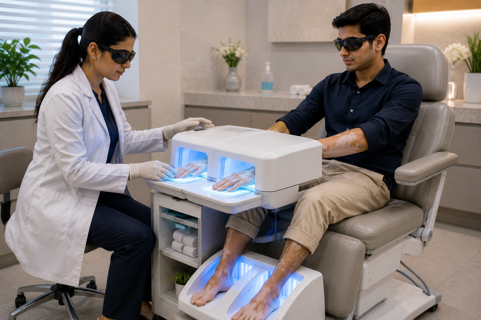 Dedicated UV support for hand and foot vitiligo patches
